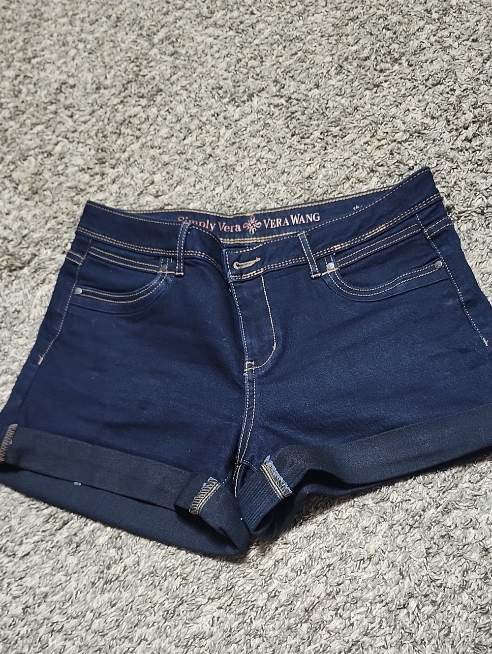 Vera Wang Dark Navy Cuffed Denim Shorts